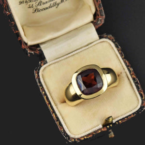 Estate Heavy 18K Gold Cushion Cut Garnet Ring - Boylerpf