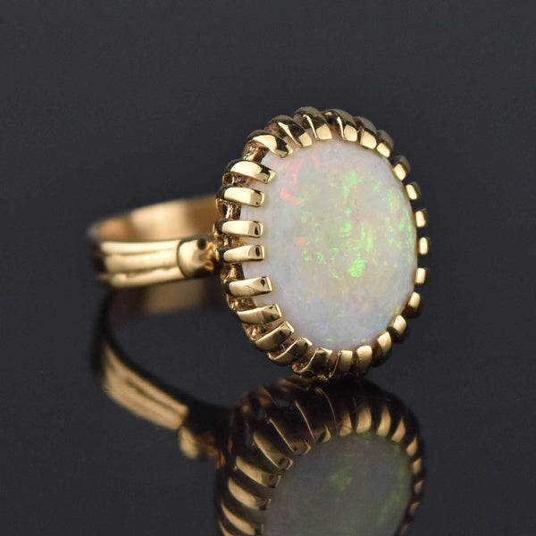 Heavy 14K Gold Large Opal Cabochon Cocktail Ring - Boylerpf