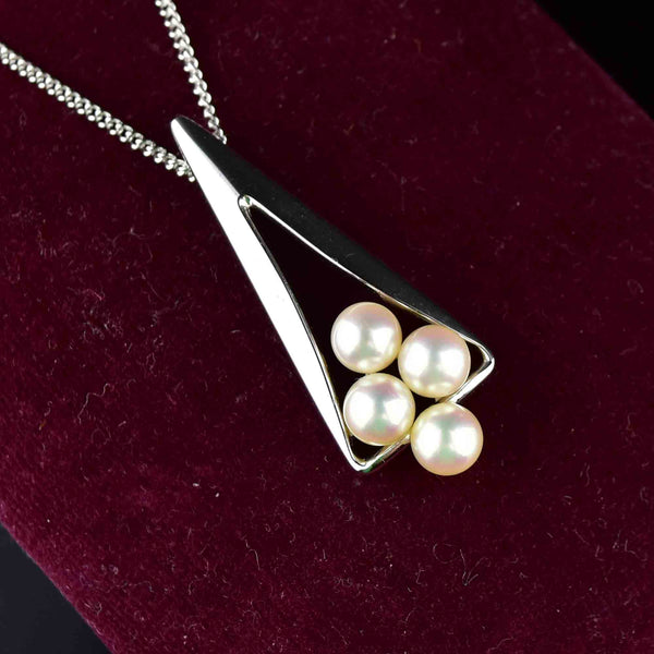 Vintage Silver Mikimoto Pearl Pendant Necklace - Boylerpf