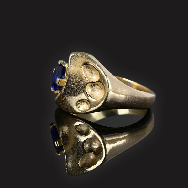 Modernist Heavy 14K Gold Sapphire Owl Ring - Boylerpf