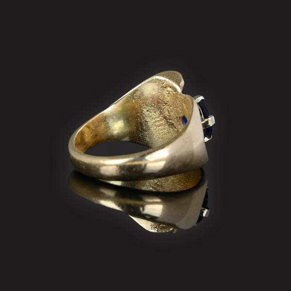 Modernist Heavy 14K Gold Sapphire Owl Ring - Boylerpf