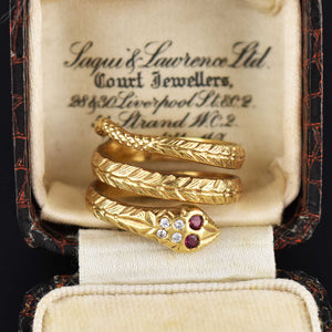 Retro 14K Gold Ruby Diamond Snake Ring - Boylerpf