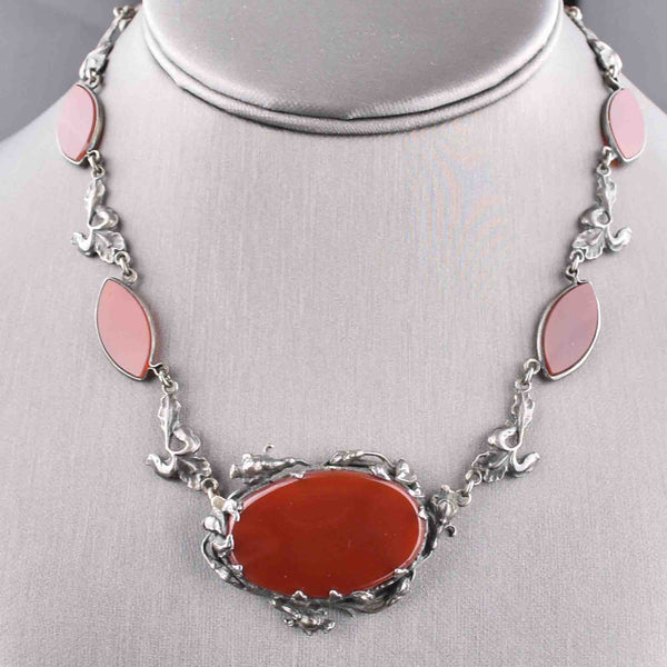 Silver Carnelian Art Deco Choker Necklace - Boylerpf
