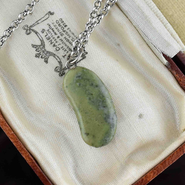Vintage Silver Connemara Marble Bean Pendant Necklace - Boylerpf