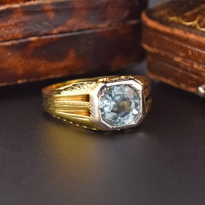 Art Deco 14K Gold European Cut Aquamarine Ring, Sz 9.75 - Boylerpf