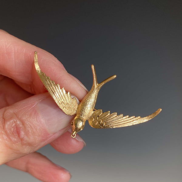 Antique 15K Gold Swallow Brooch Pin, 2 in ON HOLD - Boylerpf