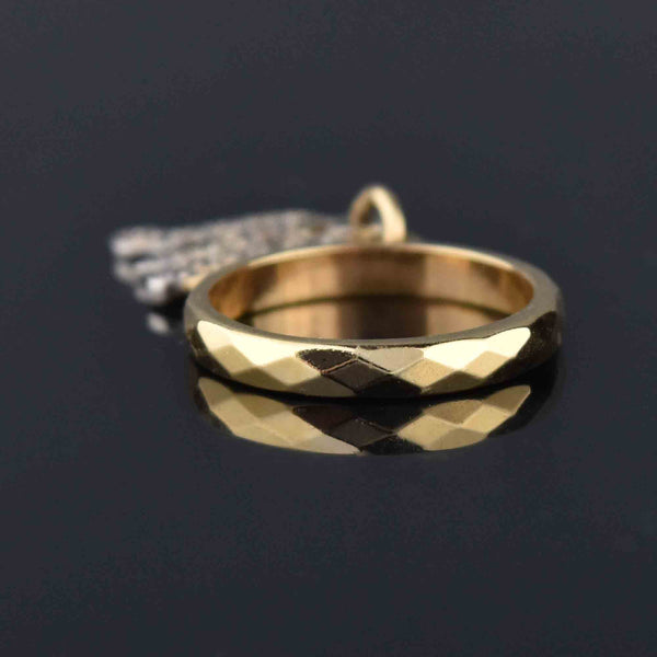 Vintage 14K Gold Initial M Diamond Dangle Charm Ring - Boylerpf