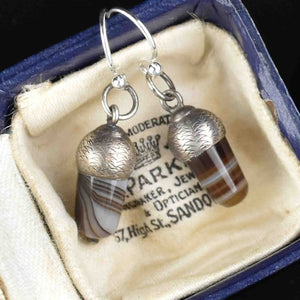 Vintage Silver Agate Acorn Drop Earrings - Boylerpf