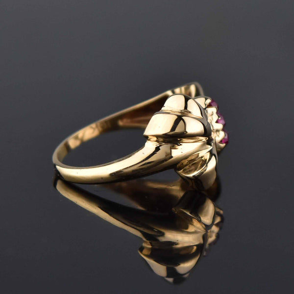 Vintage 10K Gold Ruby Gemstone Ribbon Bow Ring - Boylerpf