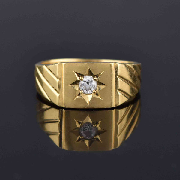 Heavy Vintage 18K Gold Mens Signet Diamond Ring - Boylerpf