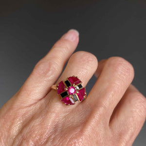 Retro Fine Gold Ruby Trillion Cut Ring, Maltese Cross - Boylerpf