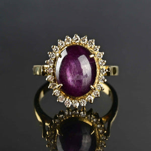 Ruby Star Sapphire Diamond Halo Ring in 18K Gold - Boylerpf