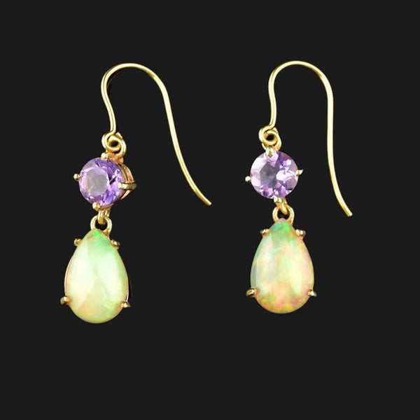 Vintage Amethyst Fire Opal Gold Dangle Earrings - Boylerpf