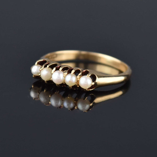 Edwardian 14K Gold Five Stone Pearl Ring - Boylerpf