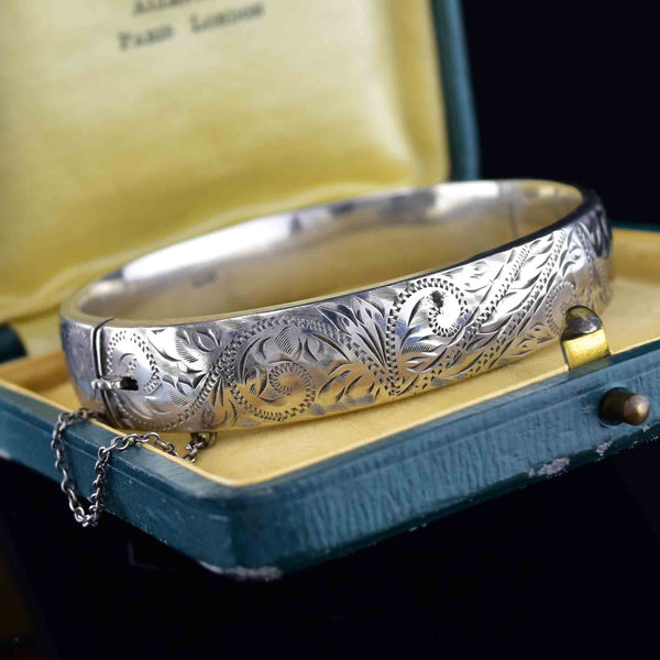 Vintage Sterling Silver Ornate Engraved Bangle Bracelet - Boylerpf