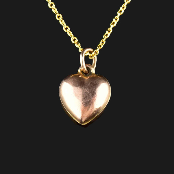 Antique Puffy Rose Gold Heart Pendant Necklace - Boylerpf