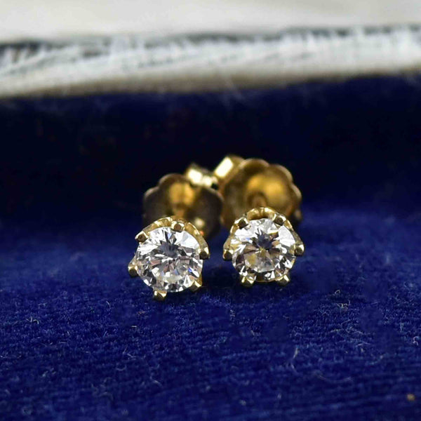 Vintage 14K Gold Diamond Stud Earrings - Boylerpf