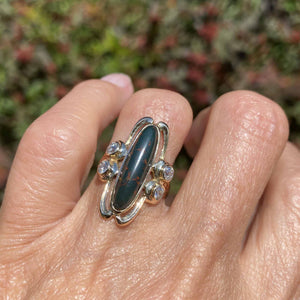 Antique Navette Diamond Bloodstone Ring in 14K Gold - Boylerpf