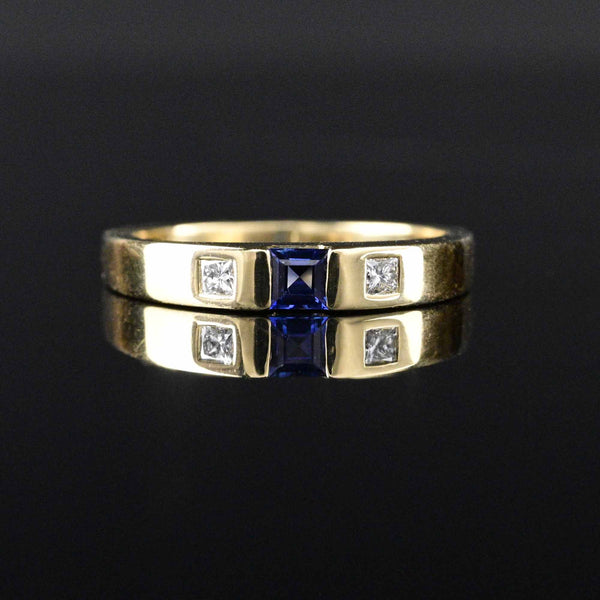 Vintage Sapphire Princess Cut Diamond Band Ring 18K Gold - Boylerpf