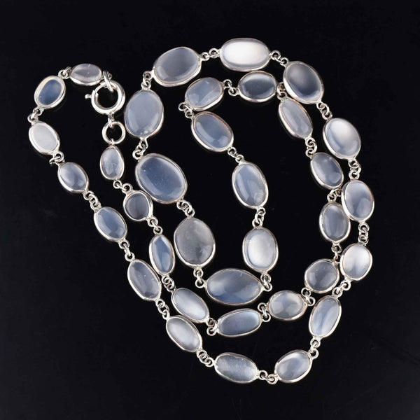 Art Deco Silver Long Natural Moonstone Necklace - Boylerpf