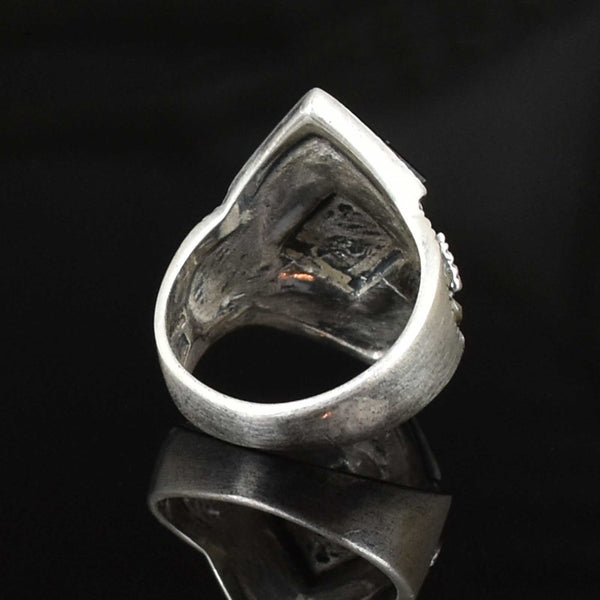 Vintage Silver Marcasite Onyx Statement Ring - Boylerpf