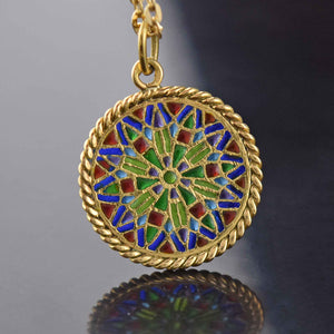 Lovely Plique A Jour Enamel 18K Gold Pendant - Boylerpf