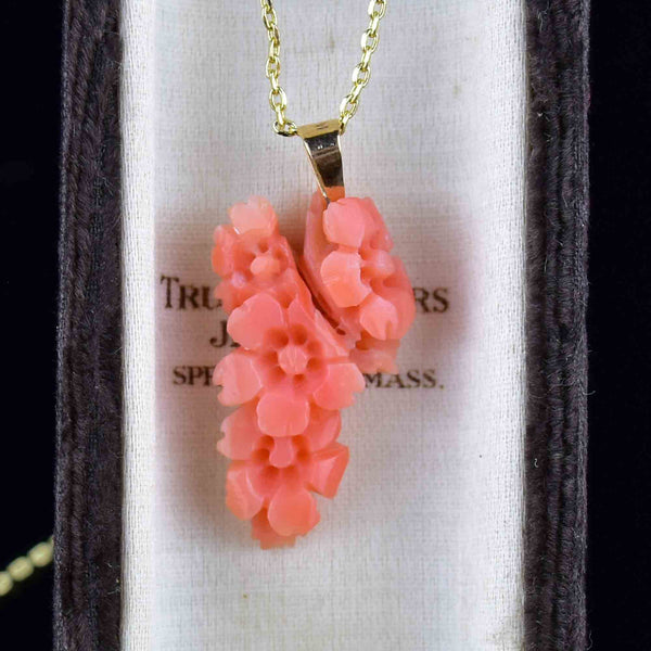 Angle Skin Coral Necklace with Carved Rosette Clasp 24.5