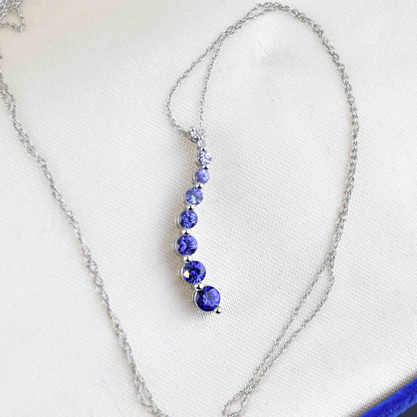 10K White Gold Diamond Sapphire Ombre Journey Pendant Necklace - Boylerpf