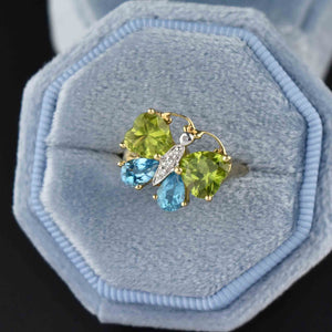 Vintage Peridot Blue Topaz Diamond Butterfly Ring - Boylerpf