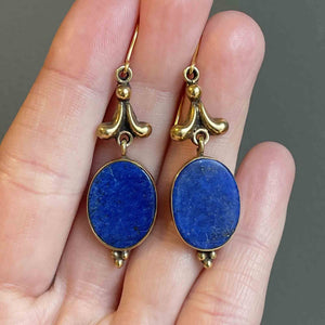 Vintage Gold Leaf Lapis Lazuli Statement Earrings - Boylerpf