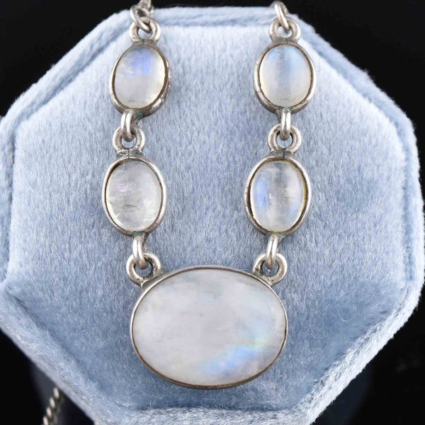 Vintage Sterling Silver Moonstone Pendant Drop Necklace - Boylerpf