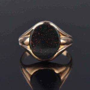 Mens Art Deco Gold Bloodstone Signet Ring - Boylerpf