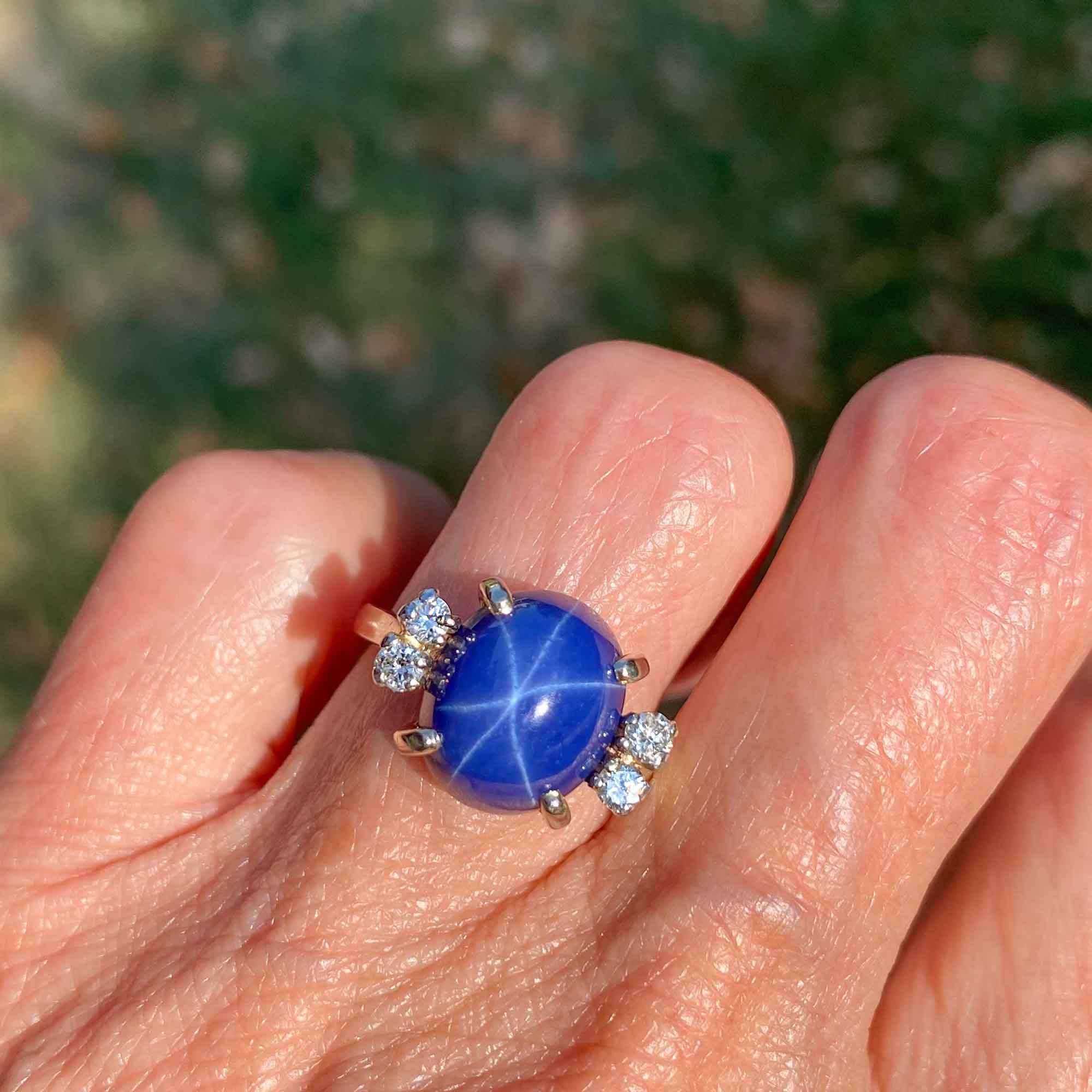 Vintage 14K White Gold Diamond Blue Star Sapphire Ring Boylerpf