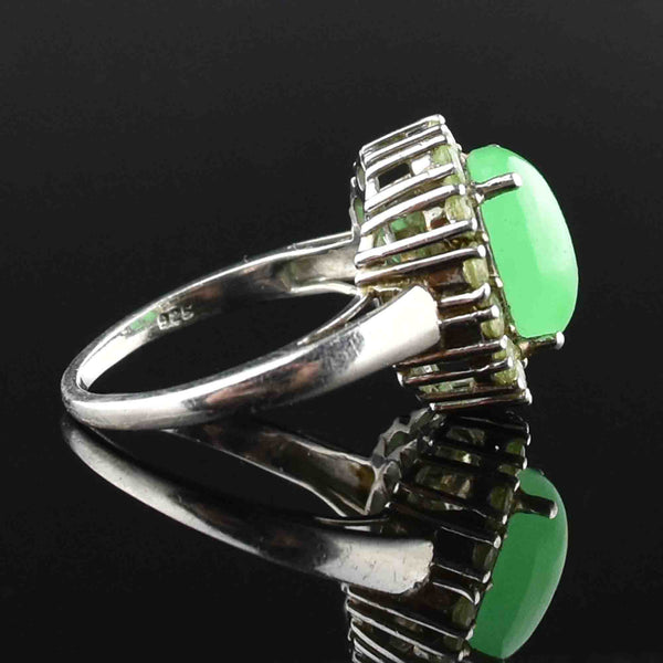 Silver Jade Cabochon Peridot Halo Ring, Sz 6.75 - Boylerpf
