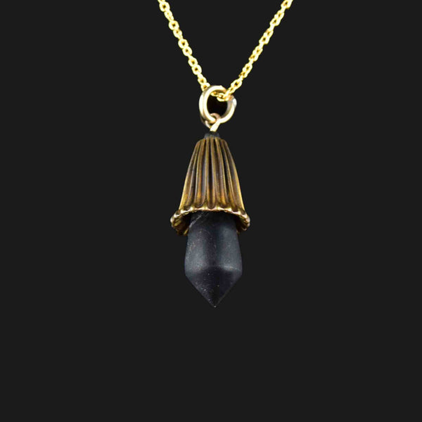 Vintage Carved Whitby Jet Pendant Necklace - Boylerpf