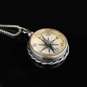 Sterling Silver Working Compass Fob Pendant Necklace - Boylerpf