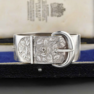 Antique Victorian Silver Engraved Wide Buckle Bracelet - Boylerpf