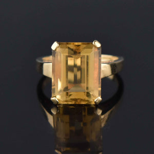 Vintage 14K Gold Emerald Cut 7.5 CTW Citrine Ring - Boylerpf