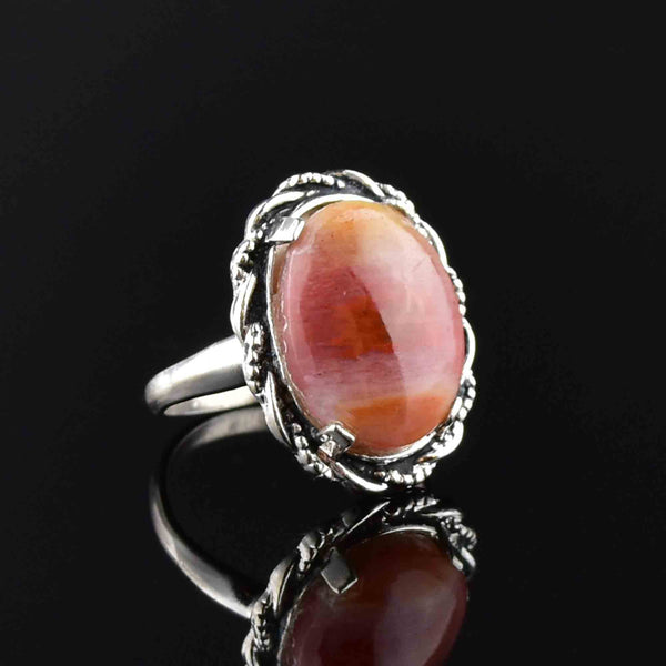 Silver Rope Carnelian Agate Statement Ring - Boylerpf