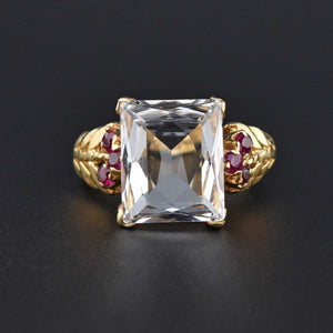 Estate Retro 14K Gold Aquamarine and Ruby Ring - Boylerpf