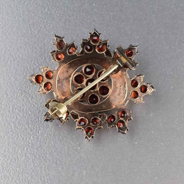 Antique Victorian Garnet Snowflake Brooch Pin - Boylerpf