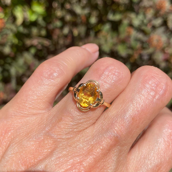 Electric Yellow 14K Gold Oval Solitaire Citrine Ring - Boylerpf