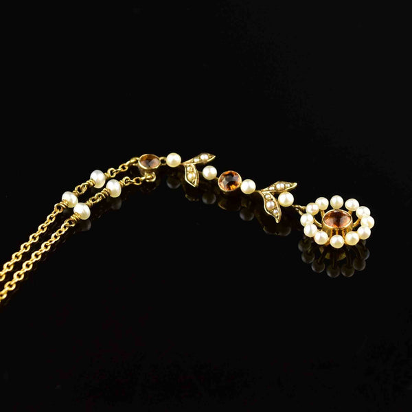 Antique Edwardian 10K Gold Citrine Lavaliere Necklace - Boylerpf