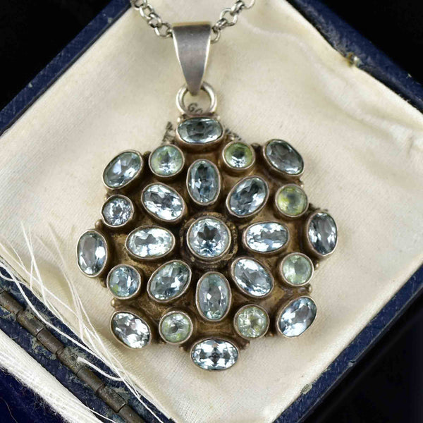 Sterling Silver Blue Topaz Starburst Pendant Necklace - Boylerpf