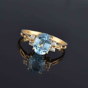 Vintage 14K Gold Diamond 3.25 CTW Blue Topaz Ring, Sz 10.25 - Boylerpf