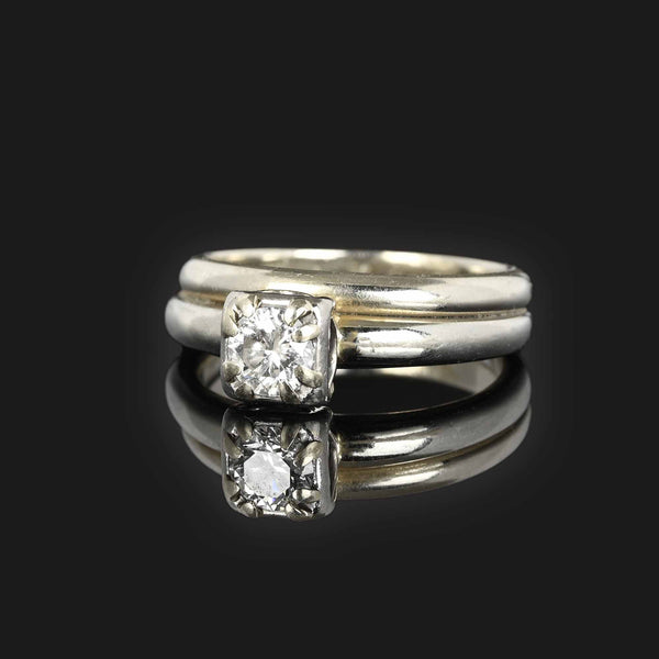 Antique Diamond Solitaire Wedding Ring Set in 14K White Gold - Boylerpf