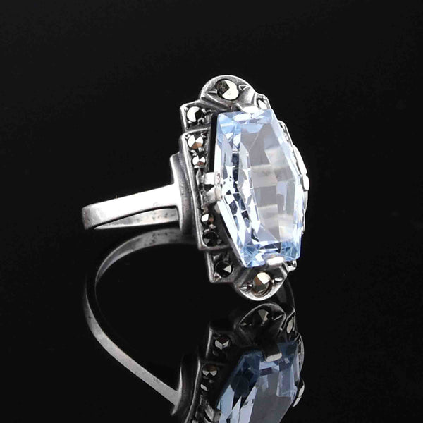 Vintage Silver Blue Topaz Marcasite Ring, Sz 6.25 - Boylerpf