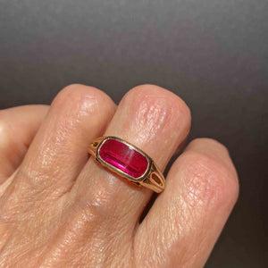 Mens Art Deco East West Gold Ruby Ring, Sz 9.75 - Boylerpf