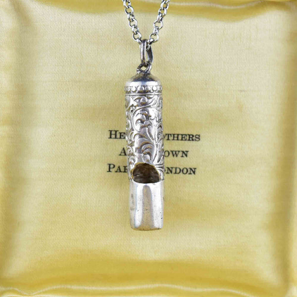 Silver Art Nouveau Working Whistle Pendant Necklace - Boylerpf