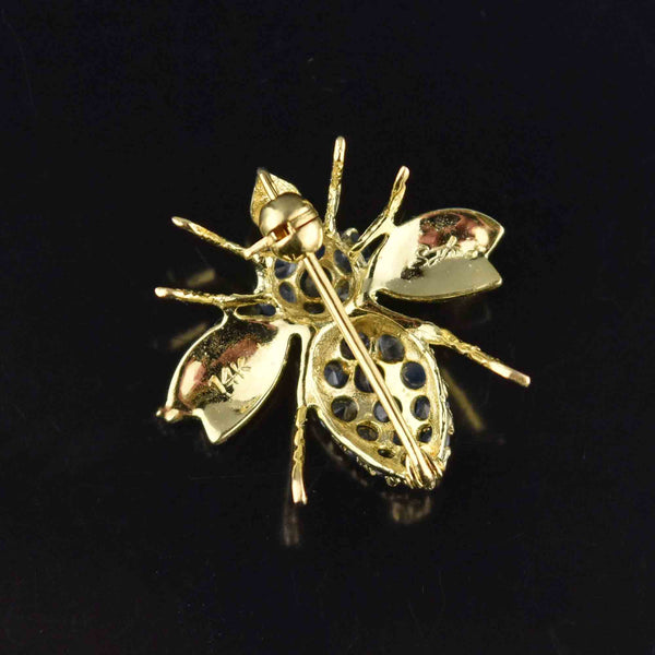 Vintage 14K Gold Sapphire BumbleBee Brooch Pendant - Boylerpf
